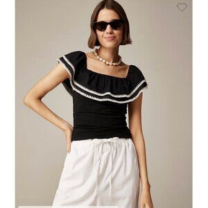 J.Crew $80 Off-the-shoulder ruffle top stretch cotton blend Black Size M CA833